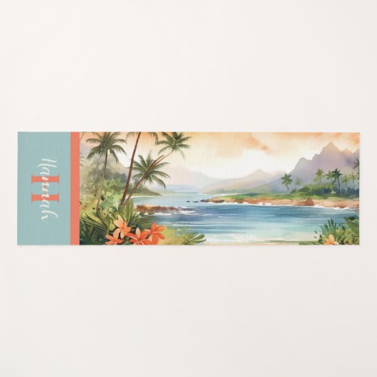 Waterverf tropisch Hawaïaans strand Yogamat (Voorkant (horizontaal))