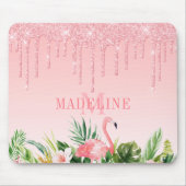 Waterverf tropisch hout roze glitter monogram muismat (Voorkant)