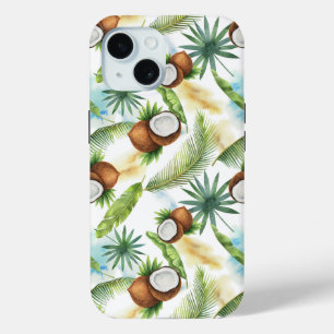 Waterverf Tropisch kokospatroon iPhone 15 Case
