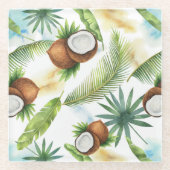 Waterverf Tropisch kokospatroon Glazen Onderzetter (Voorkant)