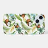 Waterverf Tropisch kokospatroon iPhone 15 Case (Achterkant horizontaal)