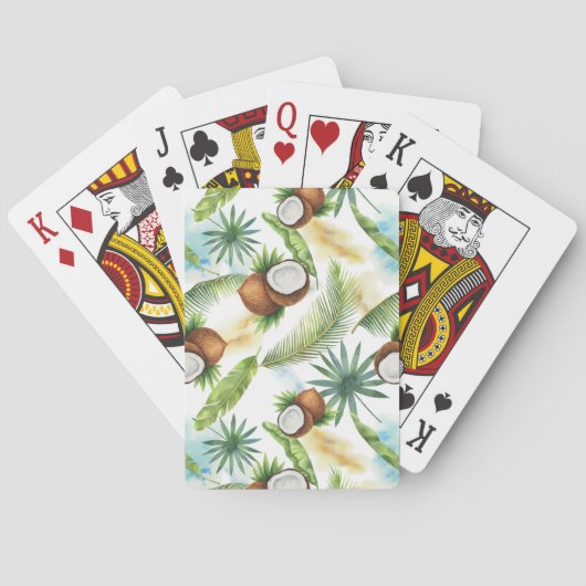 Waterverf Tropisch kokospatroon Pokerkaarten (Achterkant)