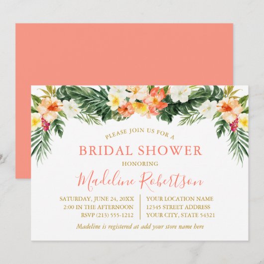 Waterverf Tropisch koraal bloemig Vrijgezellenfees Kaart (Voorkant / Achterkant)