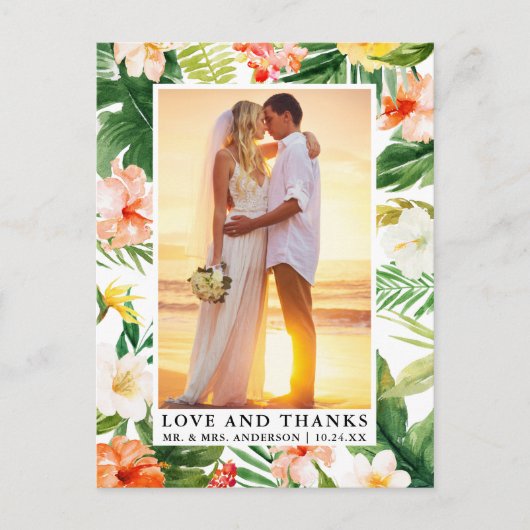 Waterverf Tropisch Koraal Bloemige Liefde en Dank Briefkaart (Voorkant)