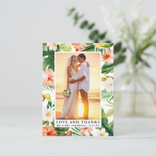 Waterverf Tropisch Koraal Bloemige Liefde en Dank Briefkaart (Staand voorkant)