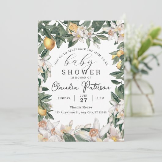 Waterverf Tropisch Lemon Citrus Baby shower Kaart (Staand voorkant)