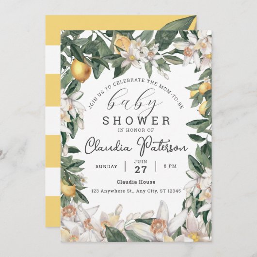 Waterverf Tropisch Lemon Citrus Baby shower Kaart (Voorkant / Achterkant)