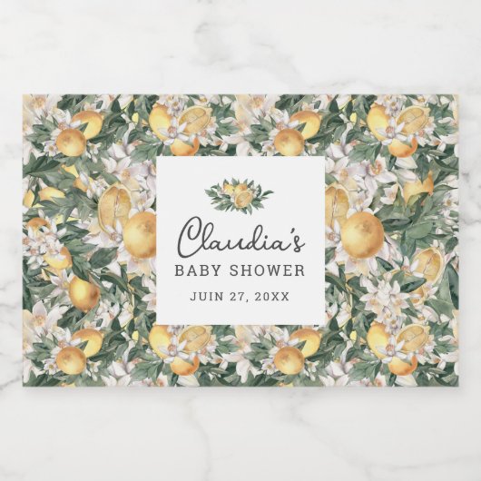 Waterverf Tropisch Lemon Citrus Baby shower Likeurfles Etiket (Enkel label)