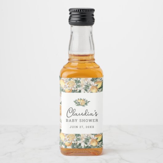 Waterverf Tropisch Lemon Citrus Baby shower Likeurfles Etiket (Voorkant)