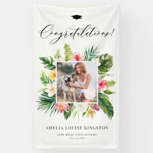 Waterverf Tropisch Lijst Foto Afstudeerfeest Spandoek (Verticaal)