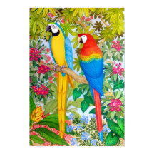 Waterverf Tropisch Macaw Parrots Poster