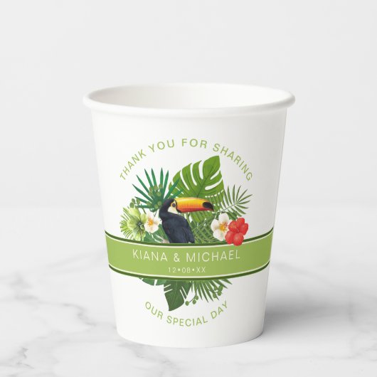 Waterverf Tropisch met Toucan Bedankt Green ID577 Papieren Bekers (Achterkant)