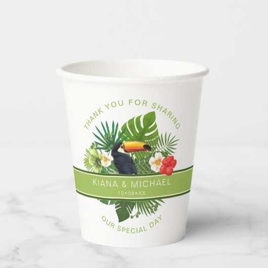Waterverf Tropisch met Toucan Bedankt Green ID577 Papieren Bekers (Voorkant)
