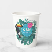Waterverf Tropisch met Toucan Blauwgroen ID577 Papieren Bekers (Achterkant)