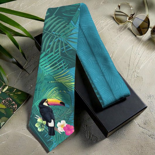Waterverf Tropisch met Toucan Blauwgroen ID577 Stropdas