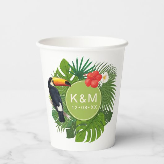 Waterverf Tropisch met Toucan Green ID577 Papieren Bekers (Achterkant)