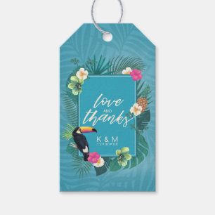 Waterverf Tropisch met Toucan Hartelijk dank Blauw Cadeaulabel