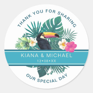 Waterverf Tropisch met Toucan Hartelijk dank Blauw Ronde Sticker