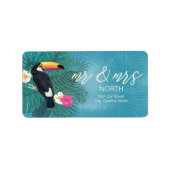 Waterverf Tropisch met Toucan Mr en Mrs Blauwgroen Etiket (Voorkant)