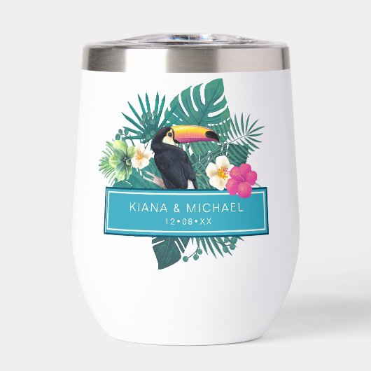 Waterverf Tropisch met Toucan Wedding Blauwgroen I (Voorkant)