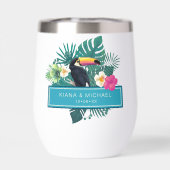 Waterverf Tropisch met Toucan Wedding Blauwgroen I (Achterkant)