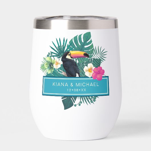 Waterverf Tropisch met Toucan Wedding Blauwgroen I (Achterkant)