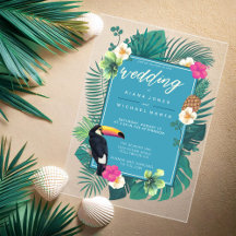 Waterverf Tropisch met Toucan Wedding Blauwgroen I