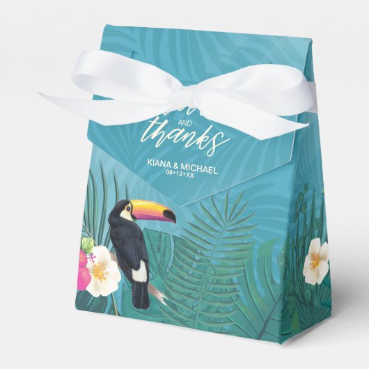 Waterverf Tropisch met Toucan Wedding Blauwgroen I Bedankdoosjes (Voorkant Zijde)