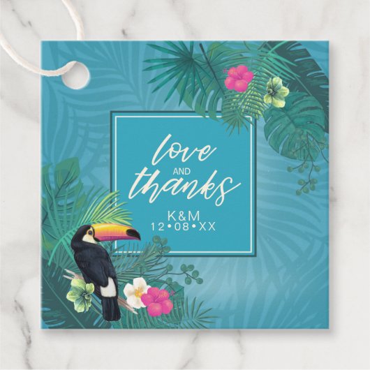 Waterverf Tropisch met Toucan Wedding Blauwgroen I Bedankjes Labels (Voorkant)