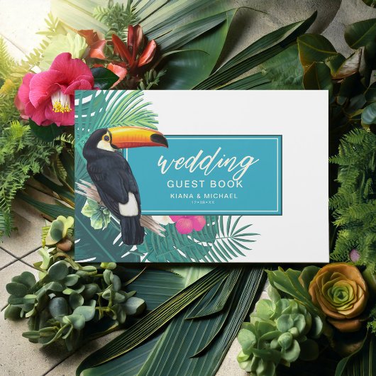 Waterverf Tropisch met Toucan Wedding Blauwgroen I Gastenboek
