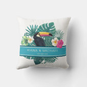 Waterverf Tropisch met Toucan Wedding Blauwgroen I Kussen (Achterkant)