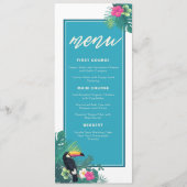 Waterverf Tropisch met Toucan Wedding Blauwgroen I Menu (Voorkant)