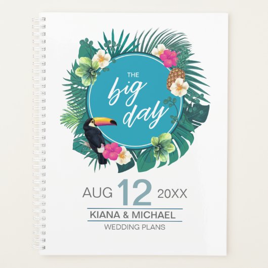 Waterverf Tropisch met Toucan Wedding Blauwgroen I Planner (Voorkant)