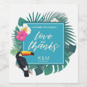 Waterverf Tropisch met Toucan Wedding Blauwgroen I Wijn Etiket (Enkel label)