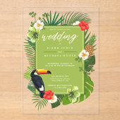 Waterverf Tropisch met Toucan Wedding Green ID577 Acryl Uitnodigingen (Voorkant)