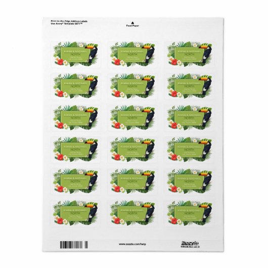 Waterverf Tropisch met Toucan Wedding Green ID577 Etiket (Full Sheet)