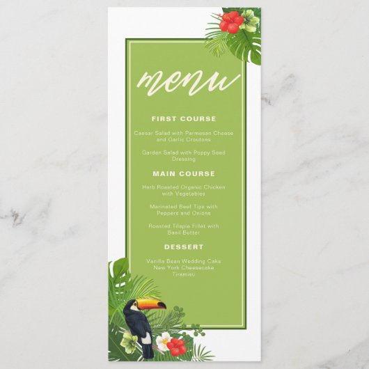 Waterverf Tropisch met Toucan Wedding Green ID577 Menu (Voorkant)