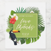 Waterverf Tropisch met Toucan Wedding Green ID577 Wijn Etiket (Enkel label)