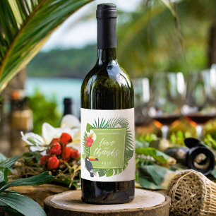 Waterverf Tropisch met Toucan Wedding Green ID577 Wijn Etiket
