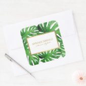 Waterverf Tropisch Monstera Bladeren Patroon Vierkante Sticker (Envelop)