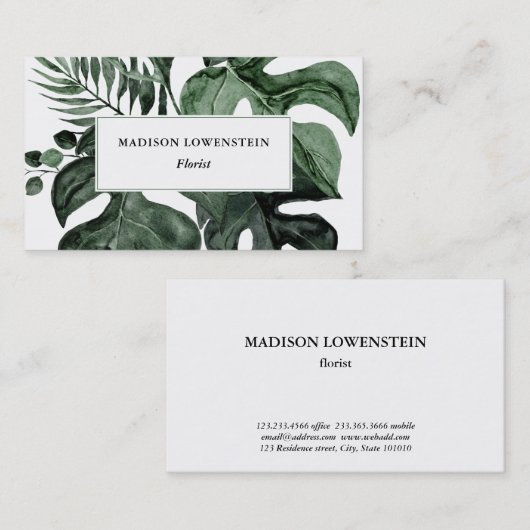 Waterverf Tropisch Monstera laat Griekenland over Visitekaartje (Voorkant / Achterkant)