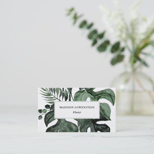 Waterverf Tropisch Monstera laat Griekenland over Visitekaartje (Staand voorkant)