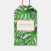 Waterverf Tropisch Monstera laat roze patroonroze Cadeaulabel (Voorkant)