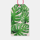 Waterverf Tropisch Monstera laat roze patroonroze Cadeaulabel (Achterkant)