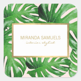 Waterverf Tropisch Monstera laat roze patroonroze Vierkante Sticker