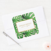 Waterverf Tropisch Monstera laat roze patroonroze Vierkante Sticker (Envelop)
