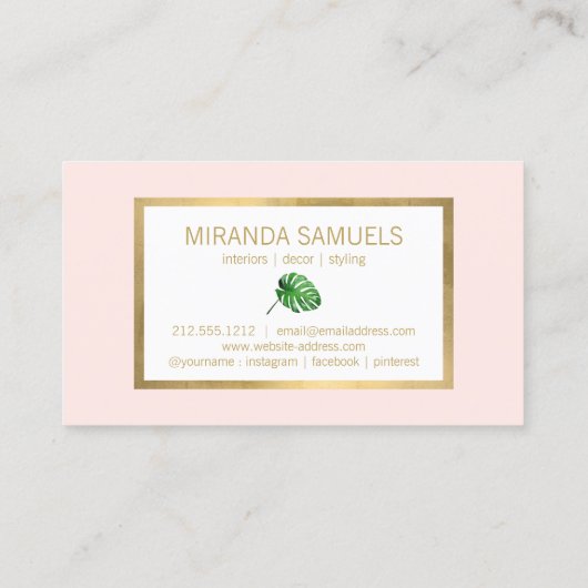 Waterverf Tropisch Monstera laat roze patroonroze Visitekaartje (Achterkant)