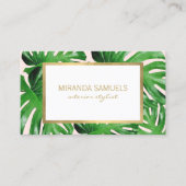 Waterverf Tropisch Monstera laat roze patroonroze Visitekaartje (Voorkant)