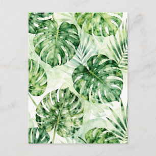 Waterverf Tropisch Monstera Palm Bladeren Patroon Briefkaart