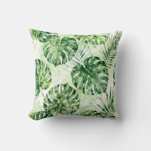 Waterverf Tropisch Monstera Palm Bladeren Patroon Kussen